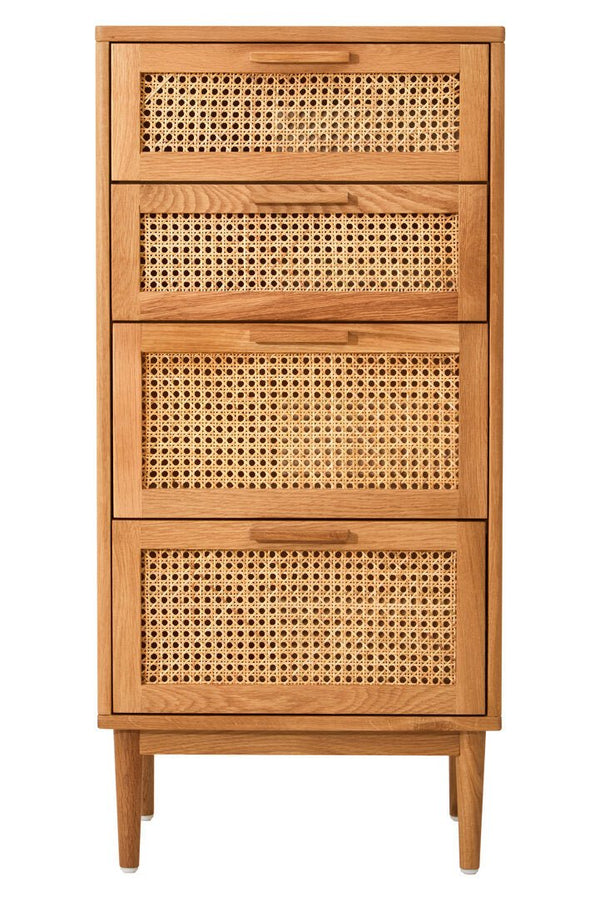 Lyon Rattan and Oak Wood Chest of Four Drawers - Canwell Interiors Limited - Xshowhome