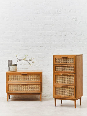 Lyon Rattan and Oak Wood Chest of Four Drawers - XShowhome Limited - Xshowhome