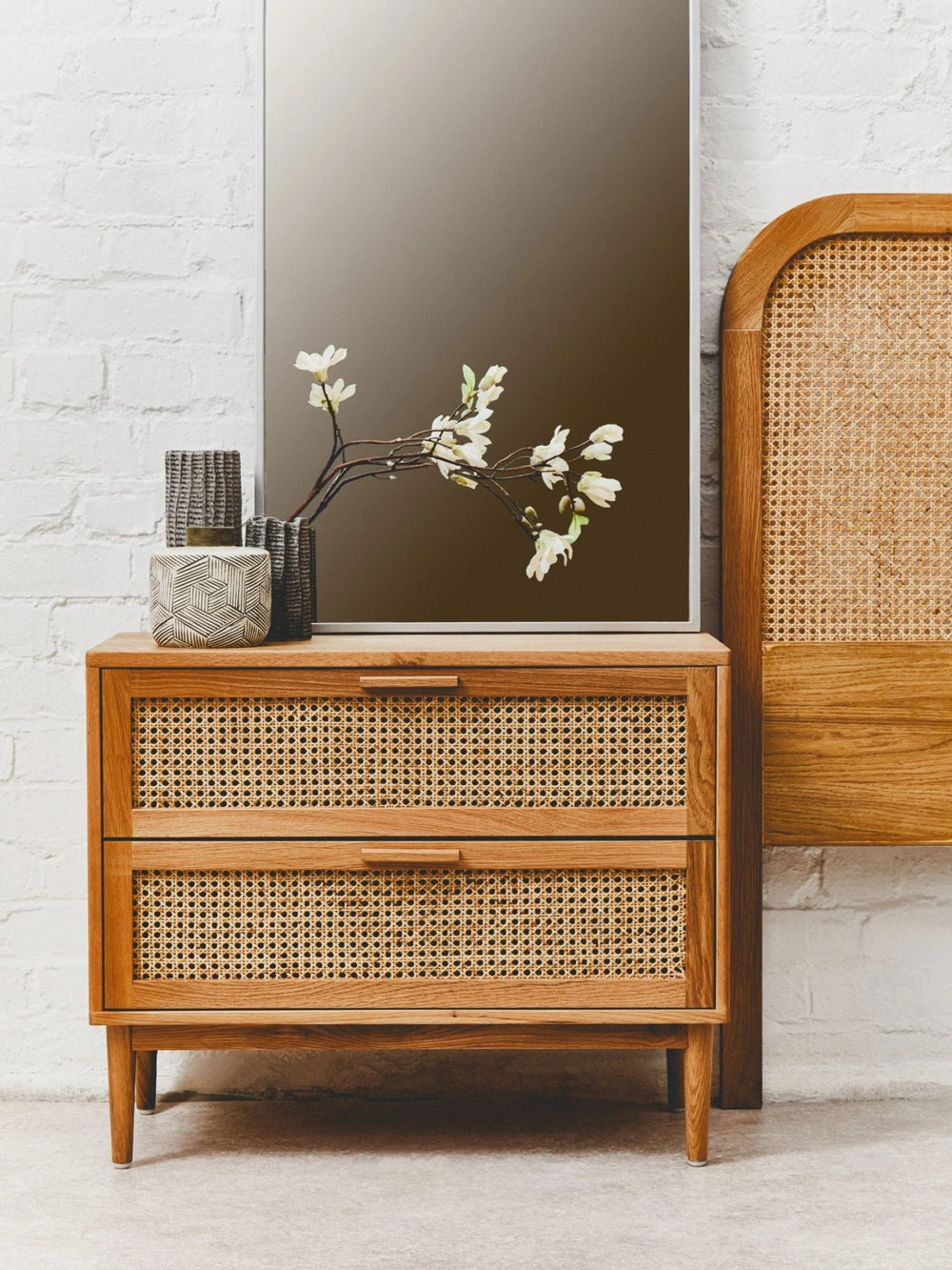 Lyon Rattan and Oak Wood Double Bed Headboard - XShowhome Limited - Xshowhome