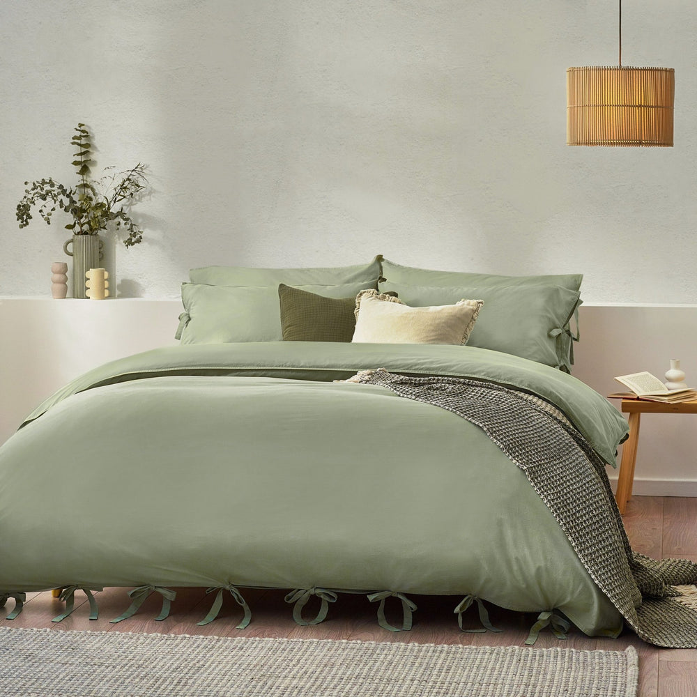 Mallow Bow Tie Double Duvet Set Soft Sage - Canwell Interiors Limited - Riva