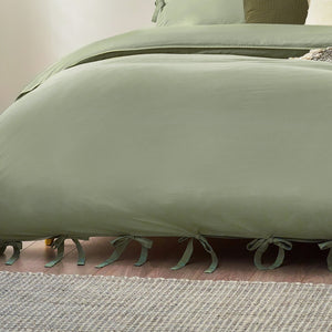 Mallow Bow Tie Double Duvet Set Soft Sage - XShowhome Limited - Riva
