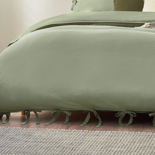 Mallow Bow Tie Double Duvet Set Soft Sage - XShowhome Limited - Riva
