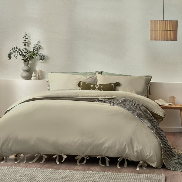 Mallow Bow Tie King Size Duvet Set Linen - Canwell Interiors Limited - Riva