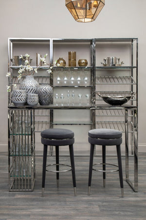 Manhattan Grey Velvet Bar Stool with Rubberwood Legs - Canwell Interiors Limited - Xshowhome