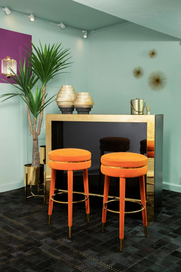 Manhattan Orange Velvet Bar Stool - Canwell Interiors Limited - Xshowhome