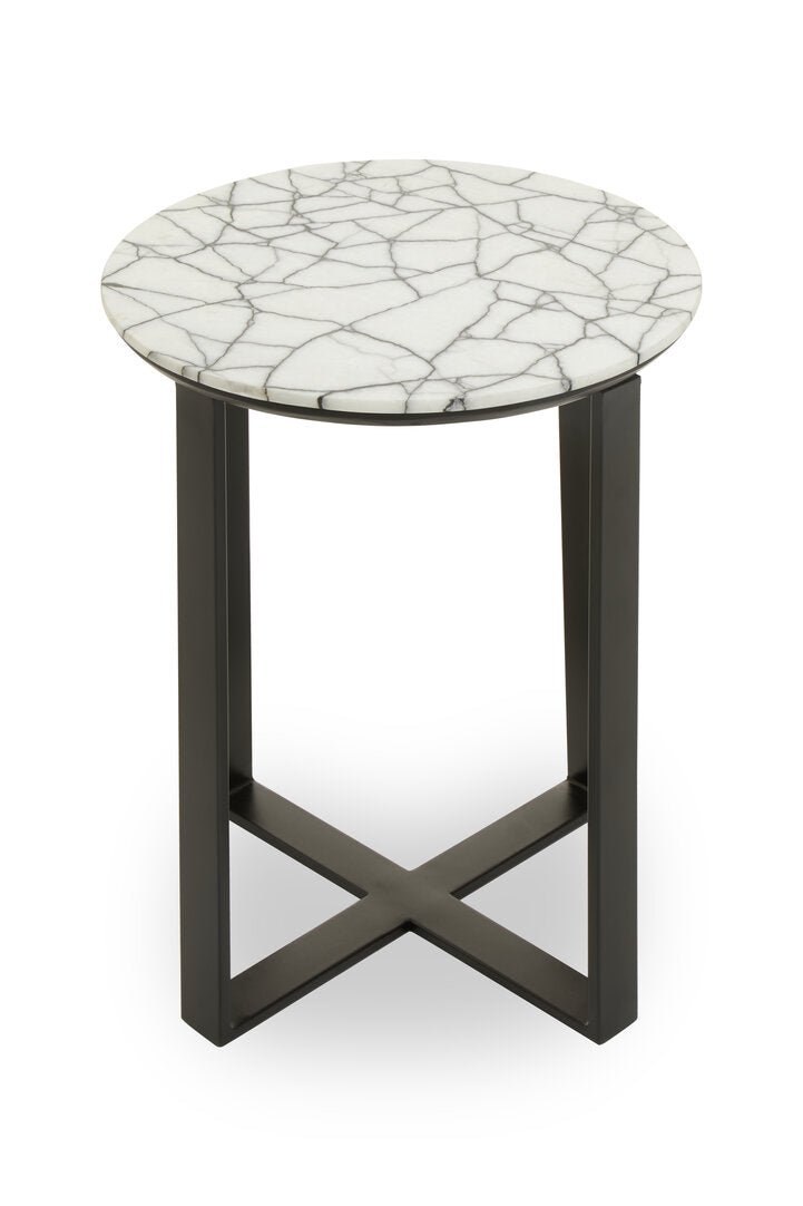 Marmara Marble Top Side Table With Black Iron Stand - Canwell Interiors Limited - Xshowhome