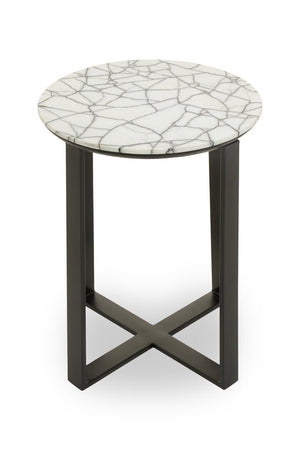 Marmara Marble Top Side Table With Black Iron Stand - Canwell Interiors Limited - Xshowhome