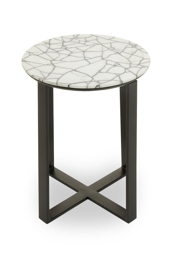 Marmara Marble Top Side Table With Black Iron Stand - Canwell Interiors Limited - Xshowhome