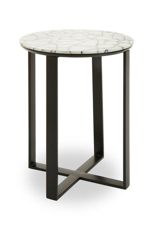 Marmara Marble Top Side Table With Black Iron Stand - Canwell Interiors Limited - Xshowhome