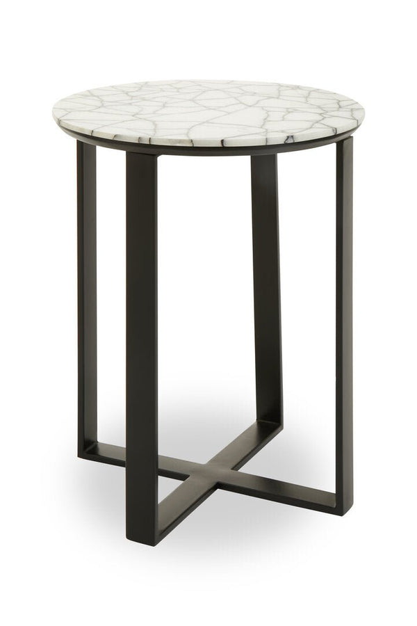 Marmara Marble Top Side Table With Black Iron Stand - Canwell Interiors Limited - Xshowhome