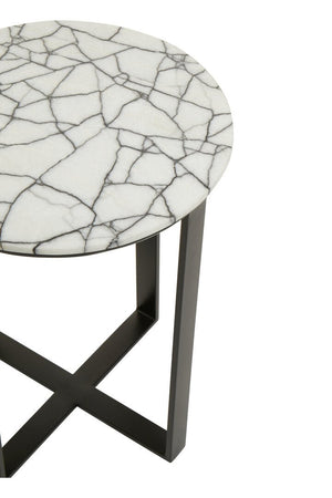 Marmara Marble Top Side Table With Black Iron Stand - Canwell Interiors Limited - Xshowhome