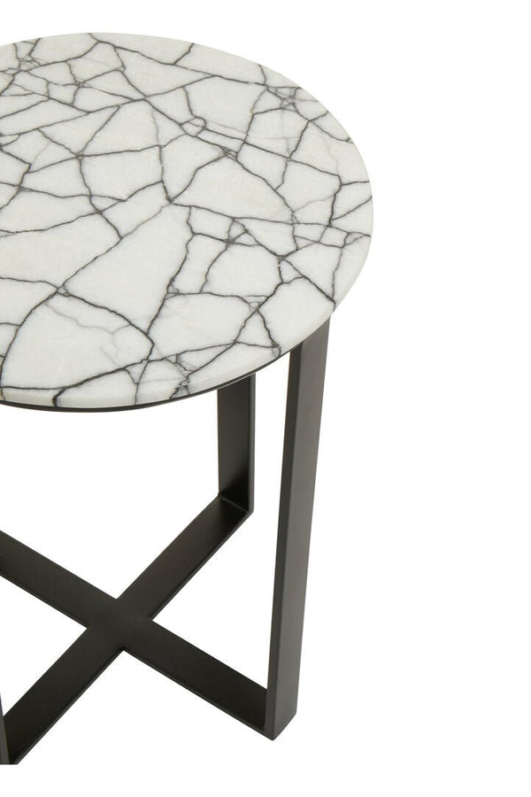 Marmara Marble Top Side Table With Black Iron Stand - Canwell Interiors Limited - Xshowhome