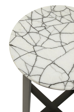 Marmara Marble Top Side Table With Black Iron Stand - Canwell Interiors Limited - Xshowhome