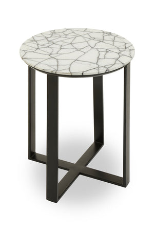 Marmara Marble Top Side Table With Black Iron Stand - Canwell Interiors Limited - Xshowhome