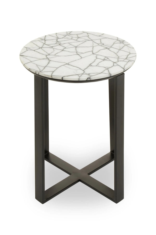 Marmara Marble Top Side Table With Black Iron Stand - XShowhome Limited - Xshowhome