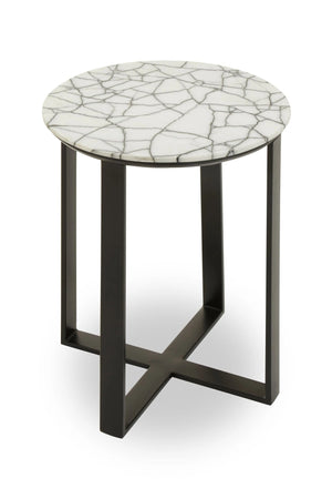 Marmara Marble Top Side Table With Black Iron Stand - XShowhome Limited - Xshowhome