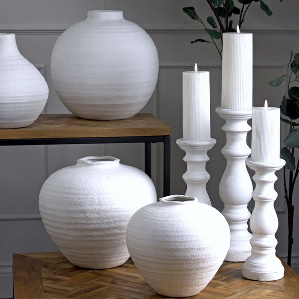 Matt White Small Ceramic Column Candle Holder - Canwell Interiors Limited - Hills