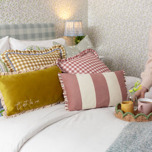 Maude Gingham 45x45 Feather Filled Cushion Gold - Canwell Interiors Limited - Riva