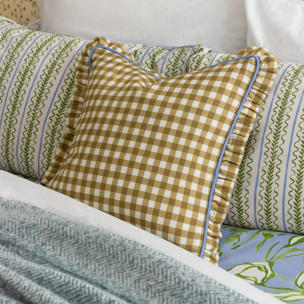 Maude Gingham 45x45 Feather Filled Cushion Gold - Canwell Interiors Limited - Riva