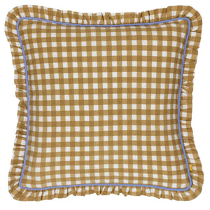 Maude Gingham 45x45 Feather Filled Cushion Gold - Canwell Interiors Limited - Riva