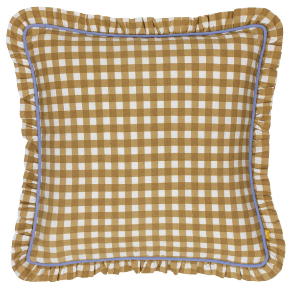 Maude Gingham 45x45 Feather Filled Cushion Gold - Canwell Interiors Limited - Riva