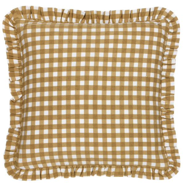 Maude Gingham 45x45 Feather Filled Cushion Gold - Canwell Interiors Limited - Riva