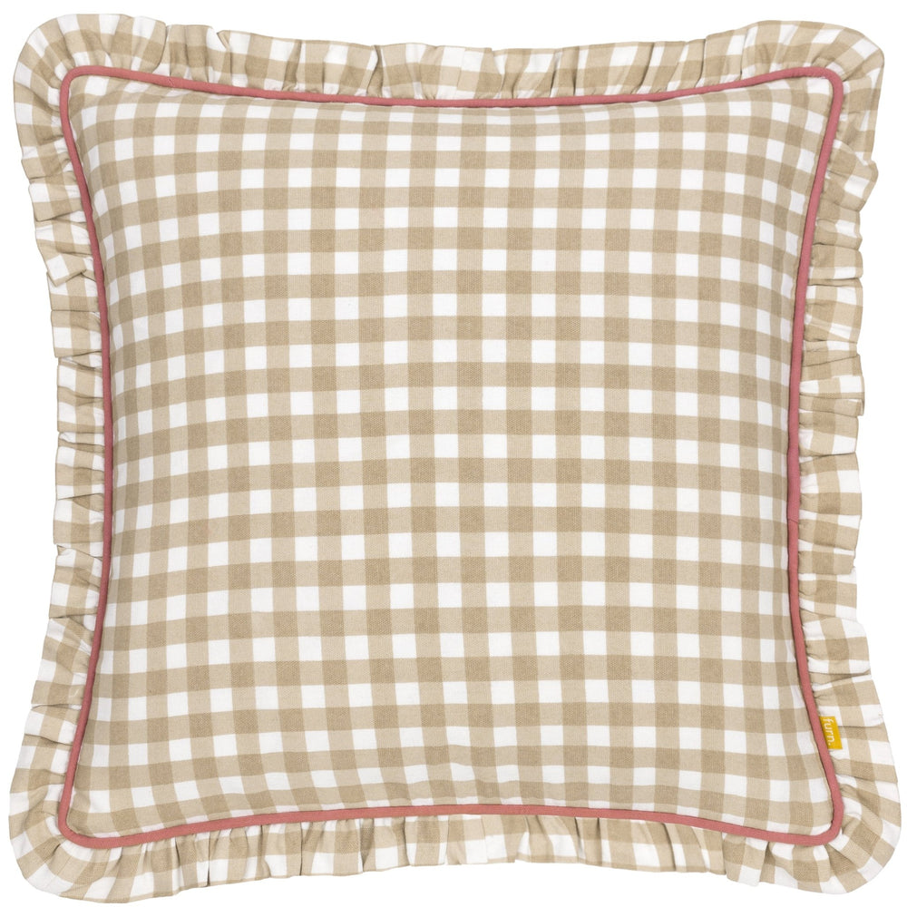 Maude Gingham 45x45 Feather Filled Cushion Natural - Canwell Interiors Limited - Riva