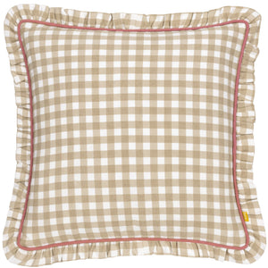 Maude Gingham 45x45 Feather Filled Cushion Natural - Canwell Interiors Limited - Riva