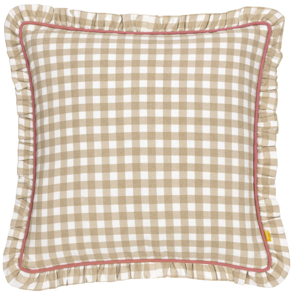 Maude Gingham 45x45 Feather Filled Cushion Natural - Canwell Interiors Limited - Riva