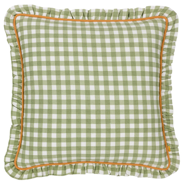 Maude Gingham 45x45 Feather Filled Cushion Sage - Canwell Interiors Limited - Riva