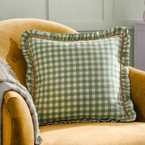 Maude Gingham 45x45 Feather Filled Cushion Sage - Canwell Interiors Limited - Riva