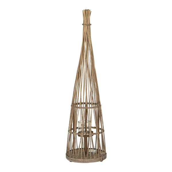 Medium Conical Wicker Lantern with Glass Holder & LED Lights - Canwell Interiors Limited - Hills