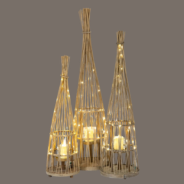 Medium Conical Wicker Lantern with Glass Holder & LED Lights - Canwell Interiors Limited - Hills