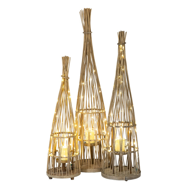 Medium Conical Wicker Lantern with Glass Holder & LED Lights - Canwell Interiors Limited - Hills