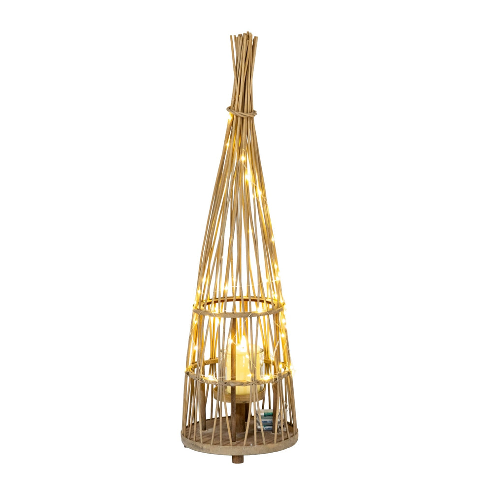 Medium Conical Wicker Lantern with Glass Holder & LED Lights - Canwell Interiors Limited - Hills