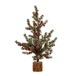 Medium Frosted Winter Berry Tree On Wooden Block - Canwell Interiors Limited - Hills