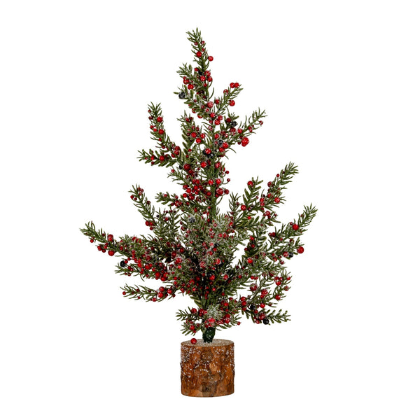 Medium Frosted Winter Berry Tree On Wooden Block - Canwell Interiors Limited - Hills