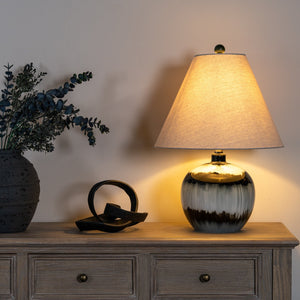 Midnight Shadows Squat Table Lamp With Linen Shade - Canwell Interiors Limited - Hills