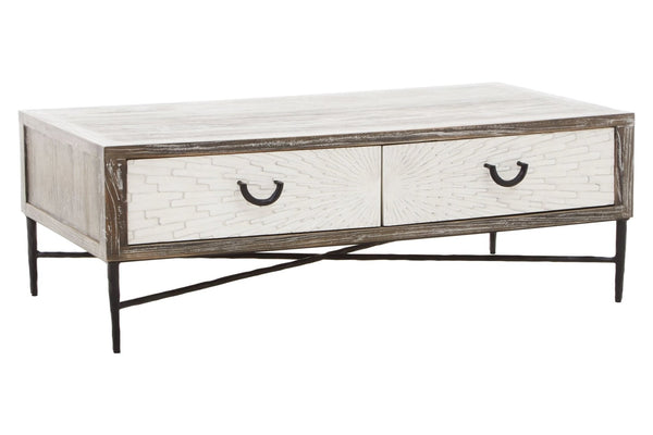 Milan 2 Drawer Recycled Elm Wood Coffee Table - XShowhome Limited - Xshowhome