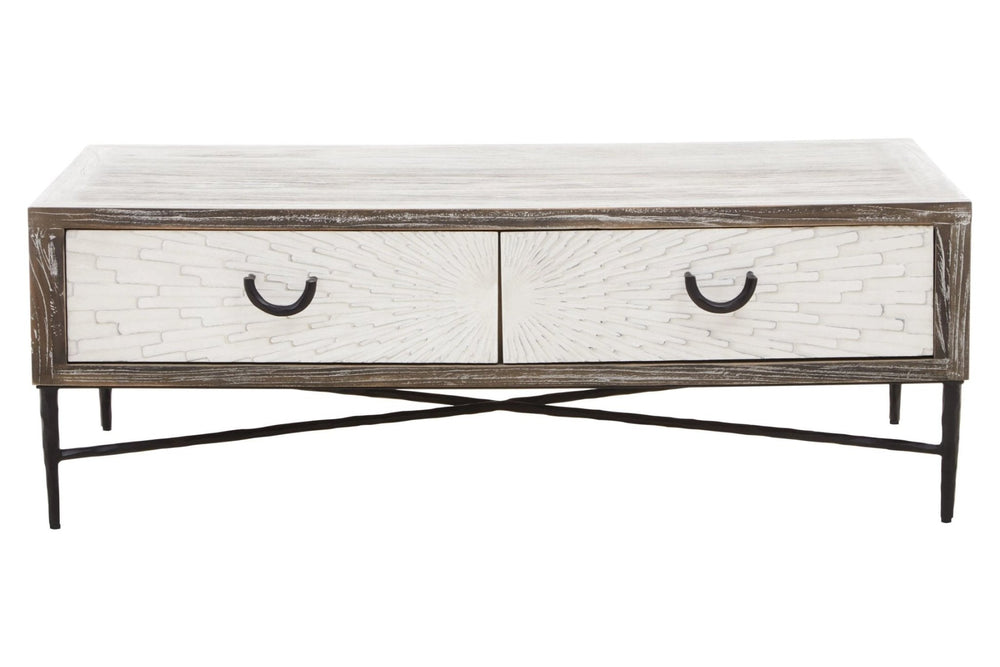 Milan 2 Drawer Recycled Elm Wood Coffee Table - XShowhome Limited - Xshowhome