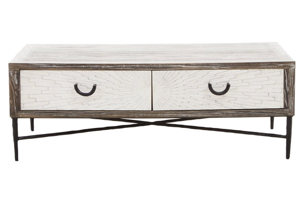 Milan 2 Drawer Recycled Elm Wood Coffee Table - XShowhome Limited - Xshowhome