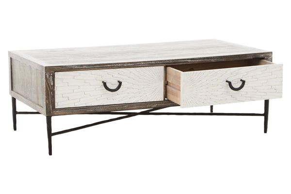 Milan 2 Drawer Recycled Elm Wood Coffee Table - XShowhome Limited - Xshowhome