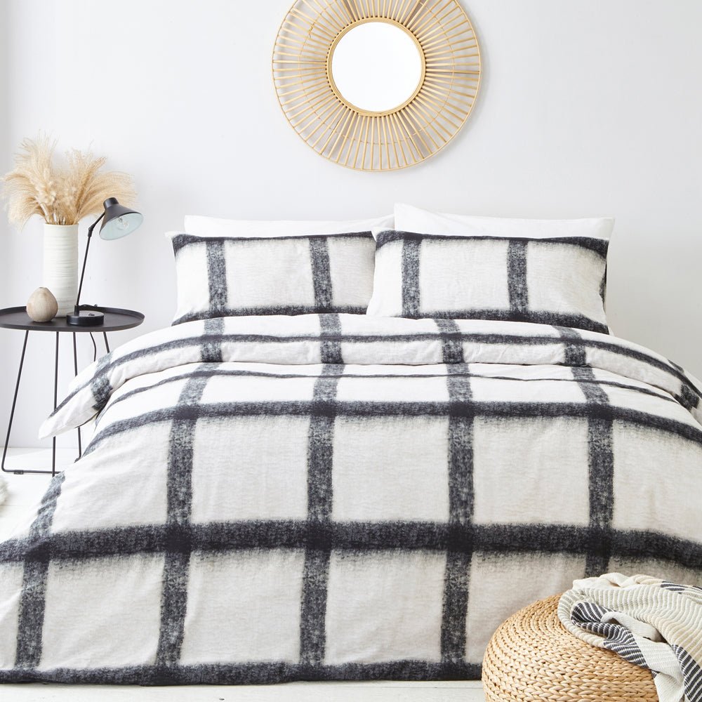 Mohair Check Single Duvet Set Natural/black - Canwell Interiors Limited - Riva