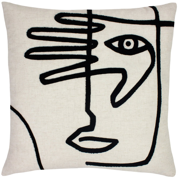 Mono Face 50x50 Feather Filled Cushion Linen - Canwell Interiors Limited - Riva