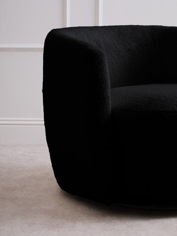 Montreal Black Boucle Effect Curved Lounge Chair With Swivel Base - Canwell Interiors Limited - Xshowhome