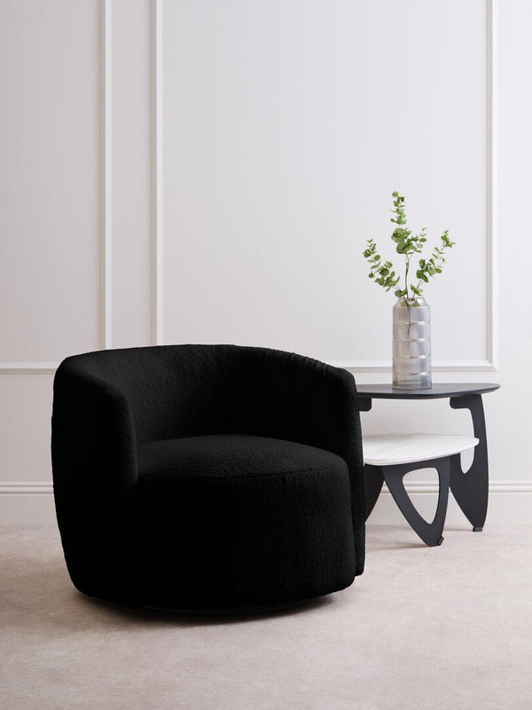 Montreal Black Boucle Effect Curved Lounge Chair With Swivel Base - Canwell Interiors Limited - Xshowhome
