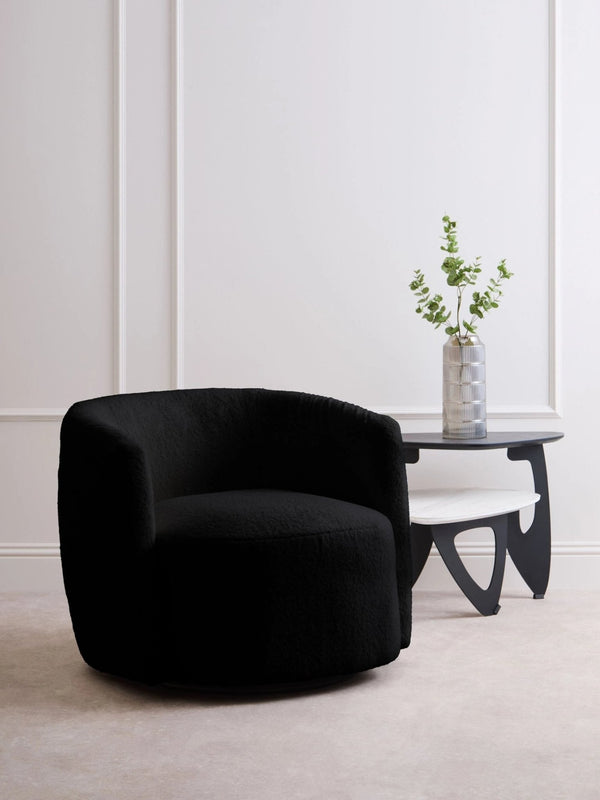 Montreal Black Boucle Effect Curved Lounge Chair With Swivel Base - XShowhome Limited - Xshowhome