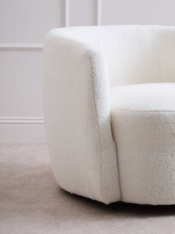 Montreal Ivory Boucle Effect Curved Lounge Chair With Swivel Base - Canwell Interiors Limited - Xshowhome