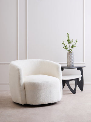 Montreal Ivory Boucle Effect Curved Lounge Chair With Swivel Base - Canwell Interiors Limited - Xshowhome