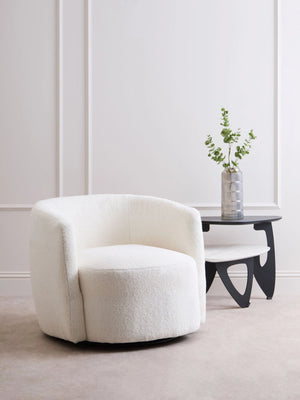 Montreal Ivory Boucle Effect Curved Lounge Chair With Swivel Base - XShowhome Limited - Xshowhome